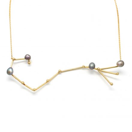 “Scorpius (Oct 23th – Nov 21st)” 14K Yellow Gold Pendant and Chain with Cortez Keshi Pearls