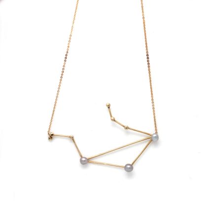 “Libra (Sep 23th – Oct 22th)” 14K Yellow Gold Pendant and Chain with Cortez Keshi Pearls
