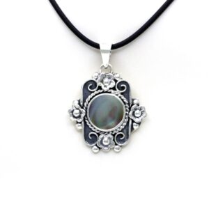 "Flowers" Dark Silver Shell Pendant
