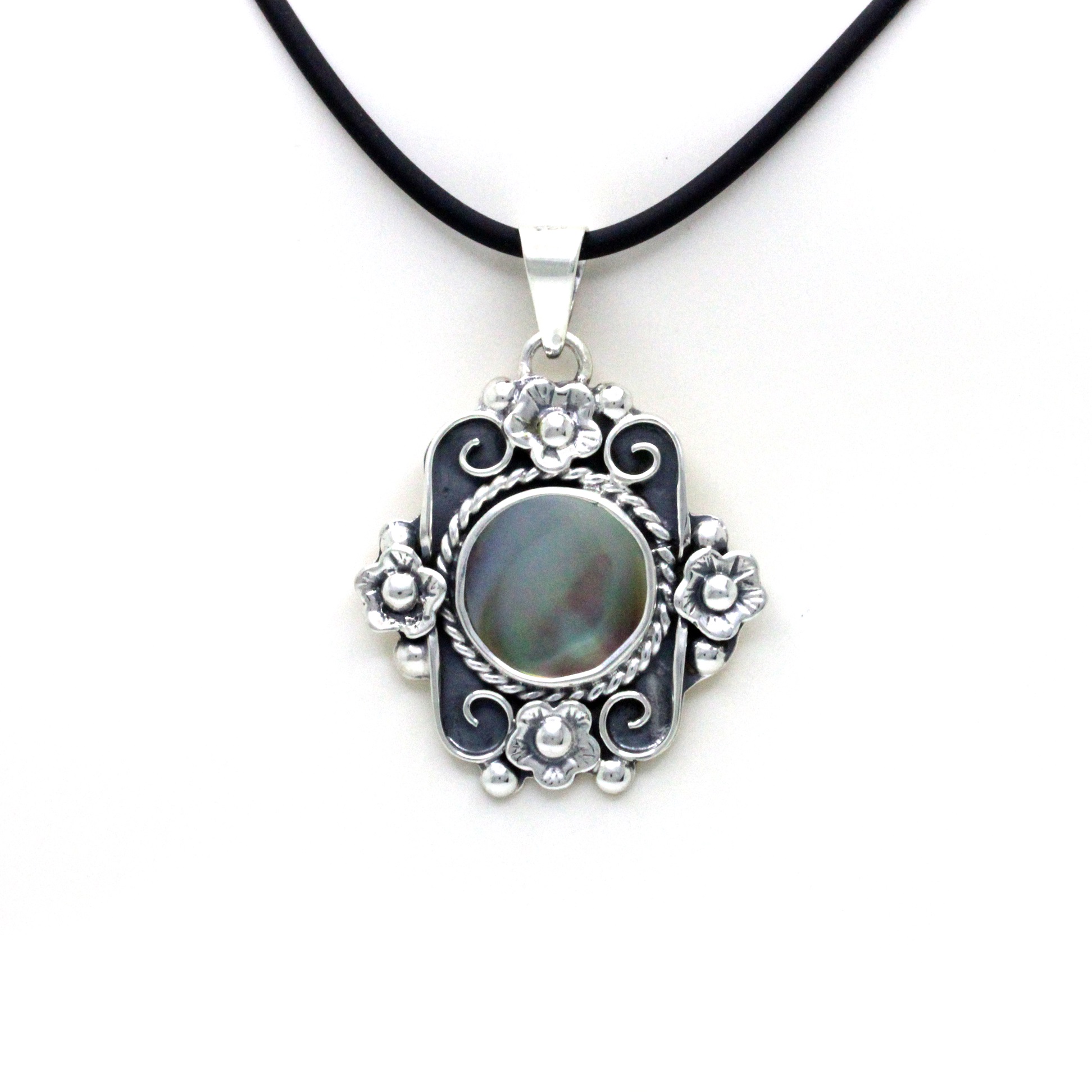 "Flowers" Dark Silver Shell Pendant