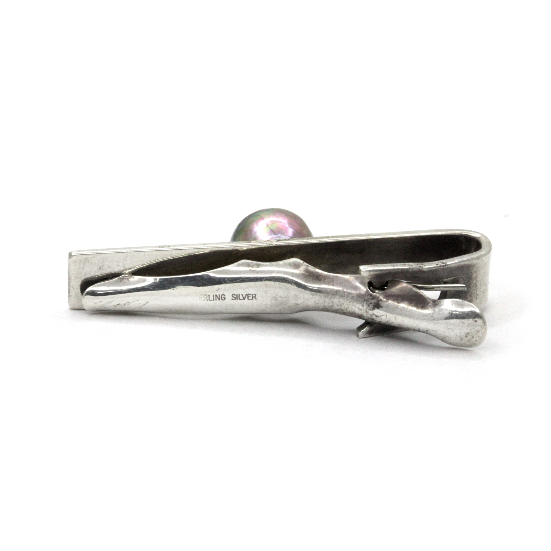 Silver Tie Clip with Colorful Cortez Pearl - Image 5