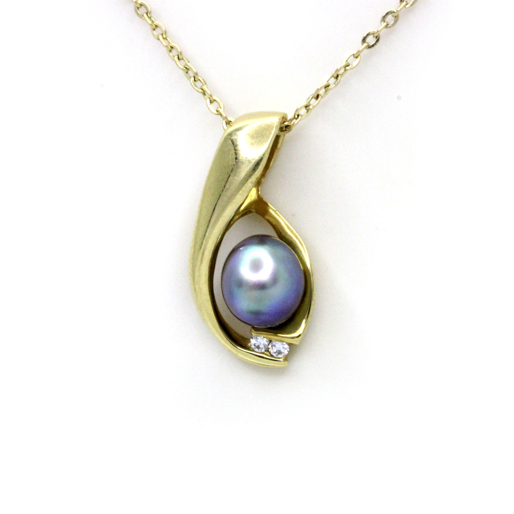 Stunning Blue Cortez Pearl on 18K Yellow Gold Pendant with Diamonds by Kathe Mai