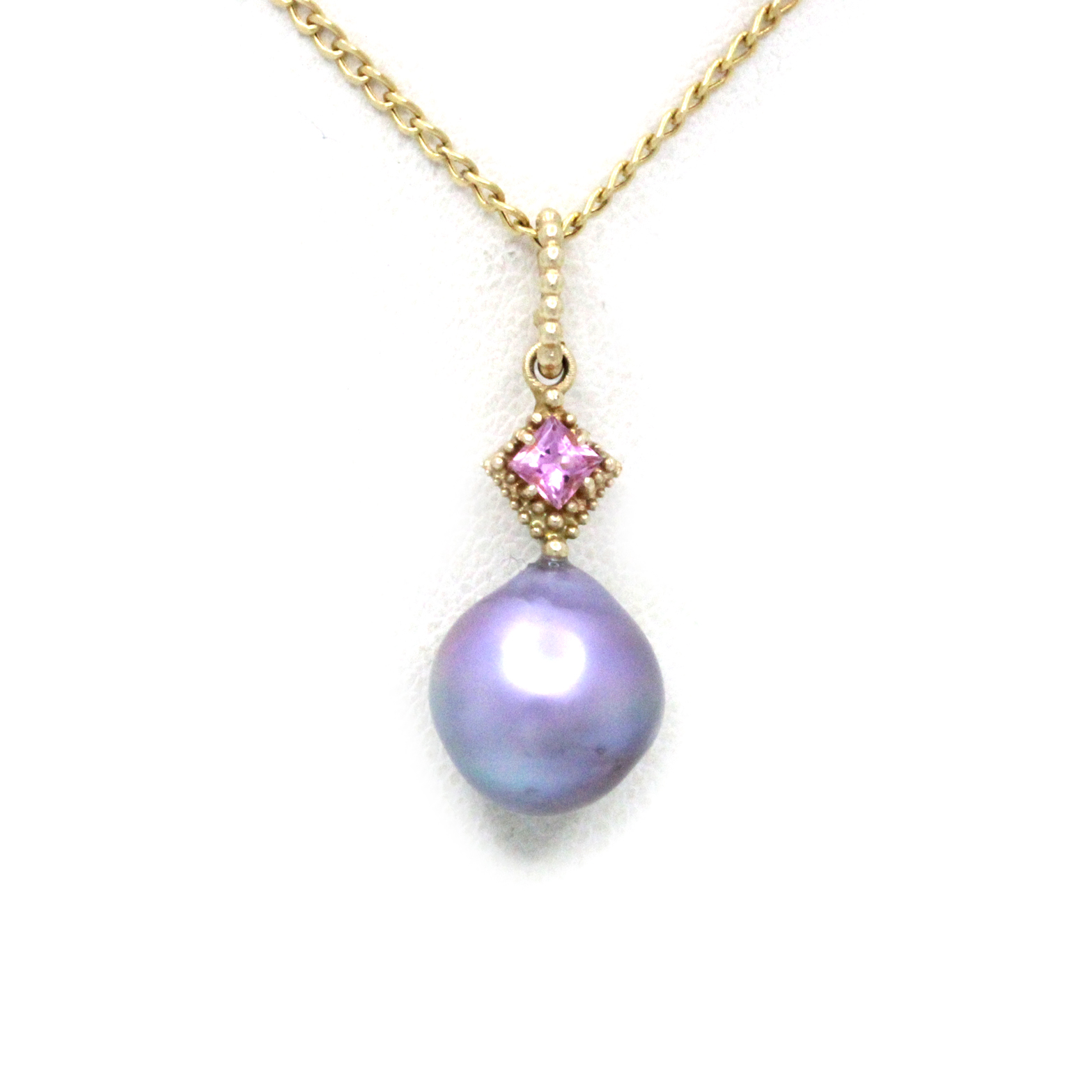 Lovely Cortez Pearl on 14K Yellow Gold Pendant with Pink Tourmaline by Kathe Mai - Image 9