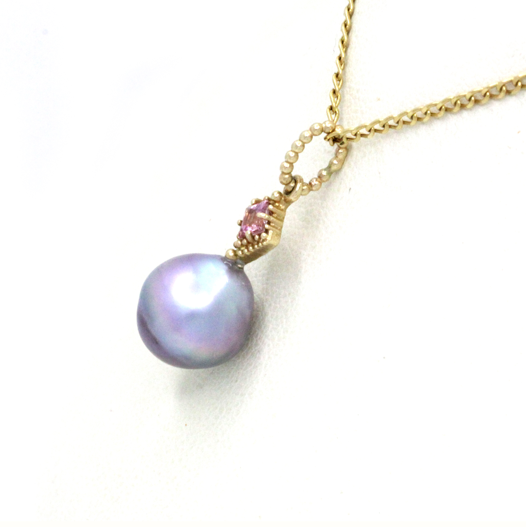 Lovely Cortez Pearl on 14K Yellow Gold Pendant with Pink Tourmaline by Kathe Mai - Image 8