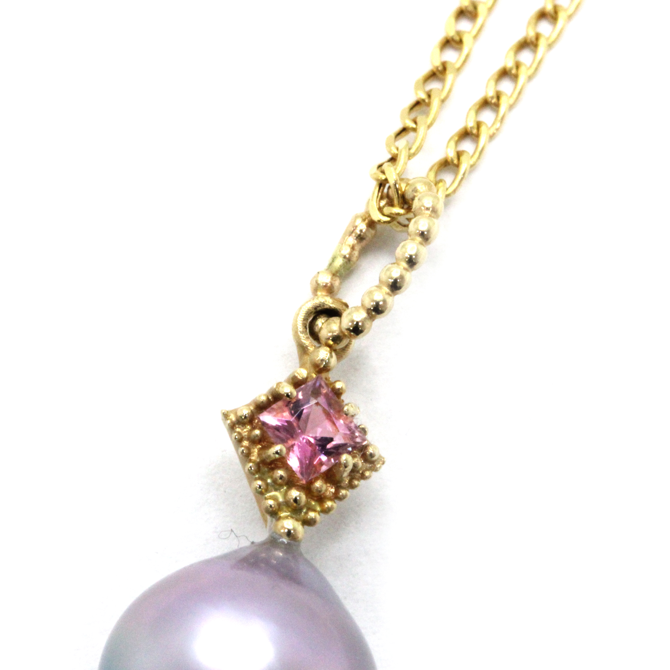 Lovely Cortez Pearl on 14K Yellow Gold Pendant with Pink Tourmaline by Kathe Mai - Image 6