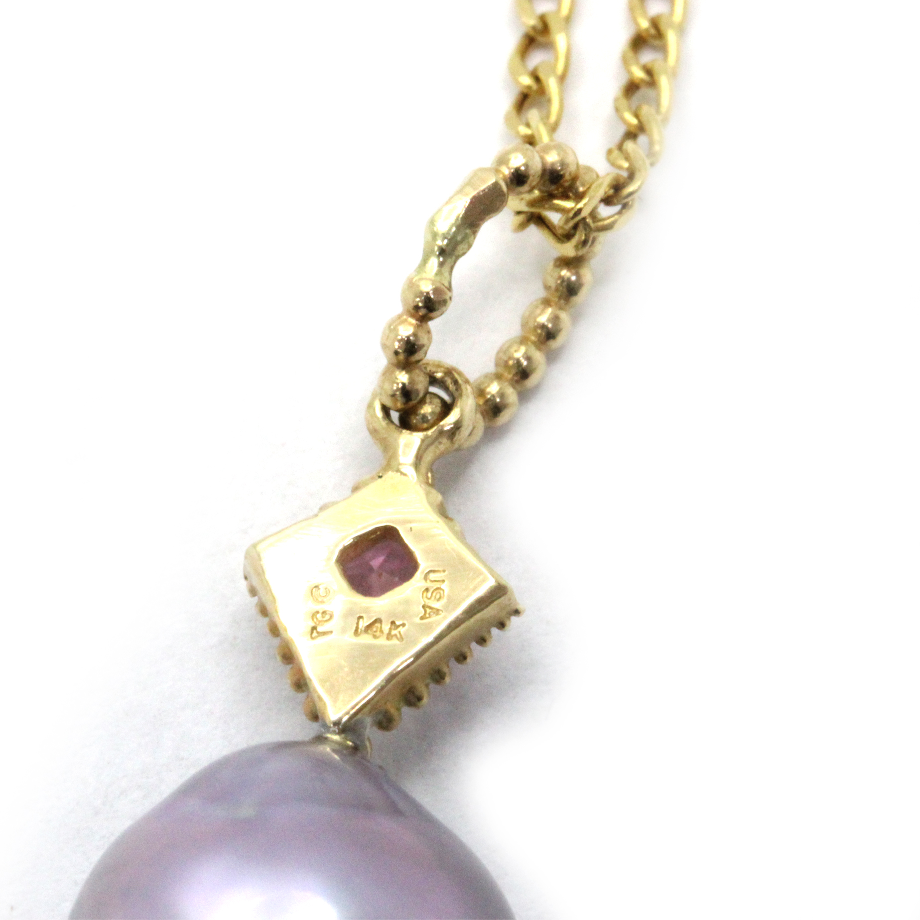 Lovely Cortez Pearl on 14K Yellow Gold Pendant with Pink Tourmaline by Kathe Mai - Image 11
