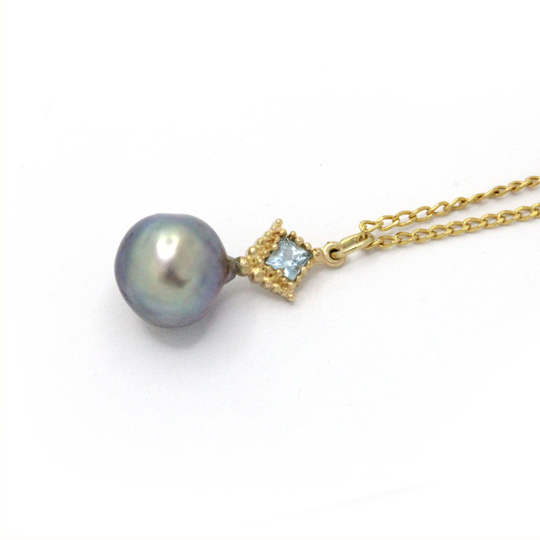 Beautiful Baroque Cortez Pearl on 14K Yellow Gold Pendant with Aquamarine by Kathe Mai - Image 8