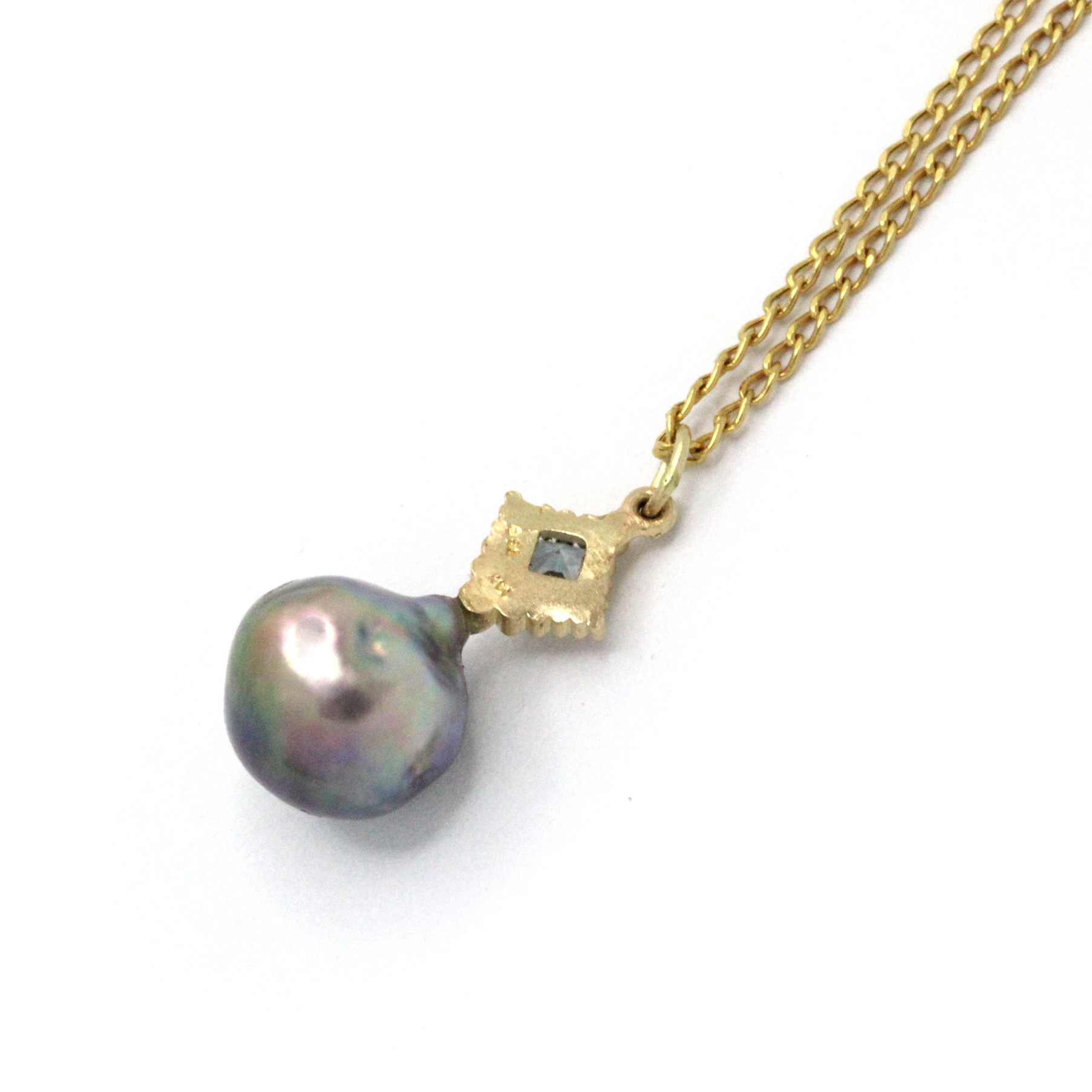 Beautiful Baroque Cortez Pearl on 14K Yellow Gold Pendant with Aquamarine by Kathe Mai - Image 7
