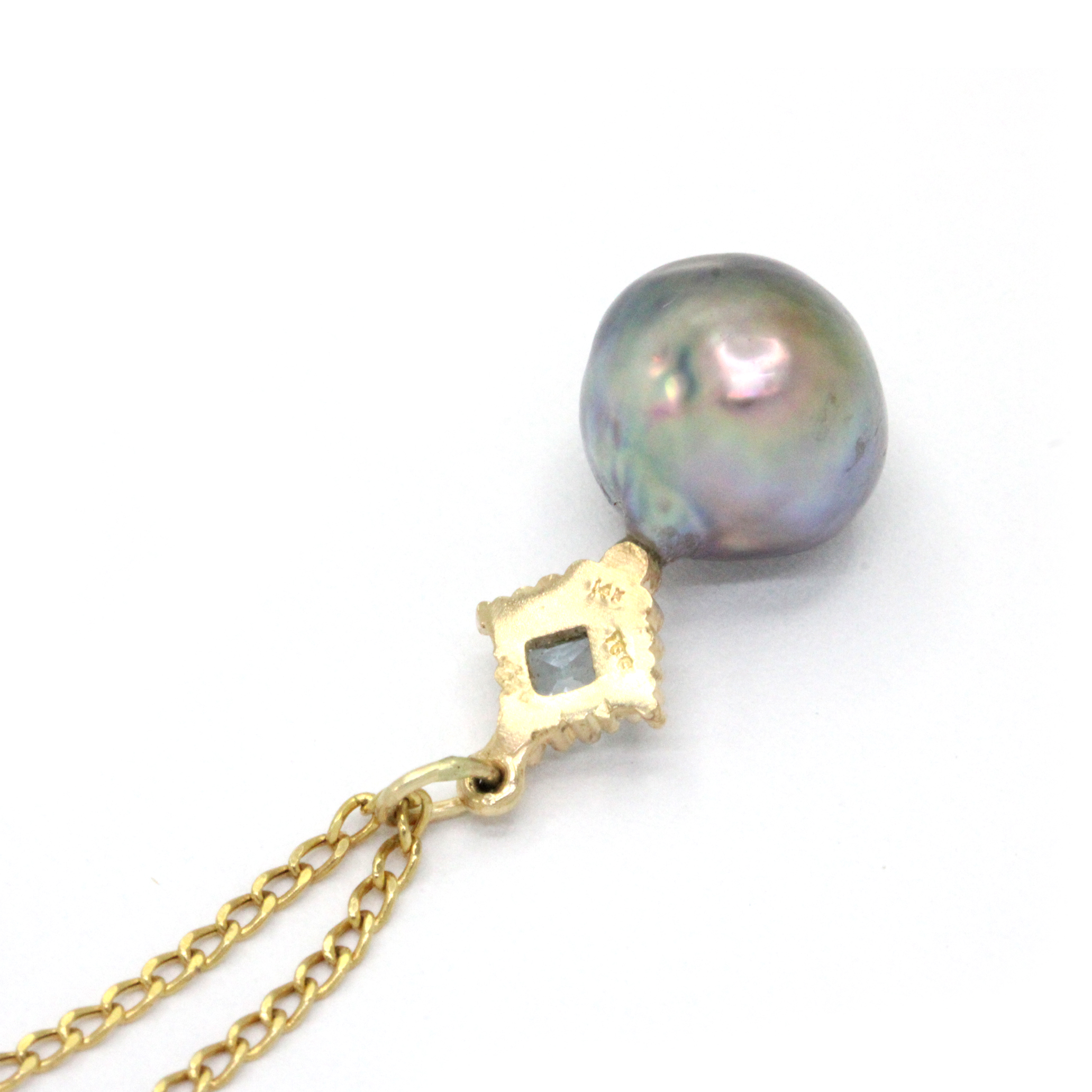 Beautiful Baroque Cortez Pearl on 14K Yellow Gold Pendant with Aquamarine by Kathe Mai - Image 6