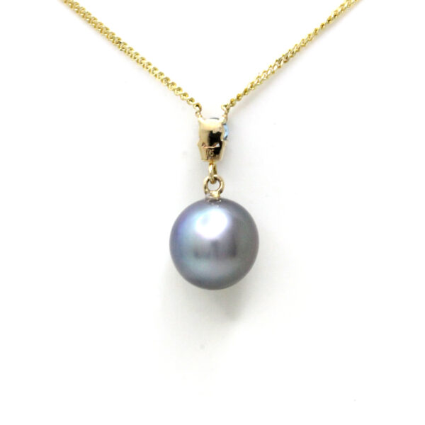 Oscura Perla azul/morada del Mar de Cortez en Dije con cadena de Oro Amarillo 14 K con Aquamarina - Image 6