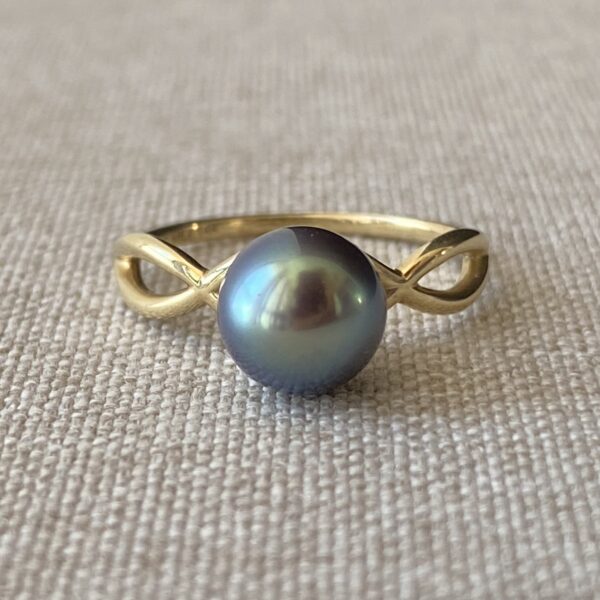 Impresionante y lustrosa Perla verde del Mar de Cortez en Anillo de Oro Amarillo de 14K - Image 2
