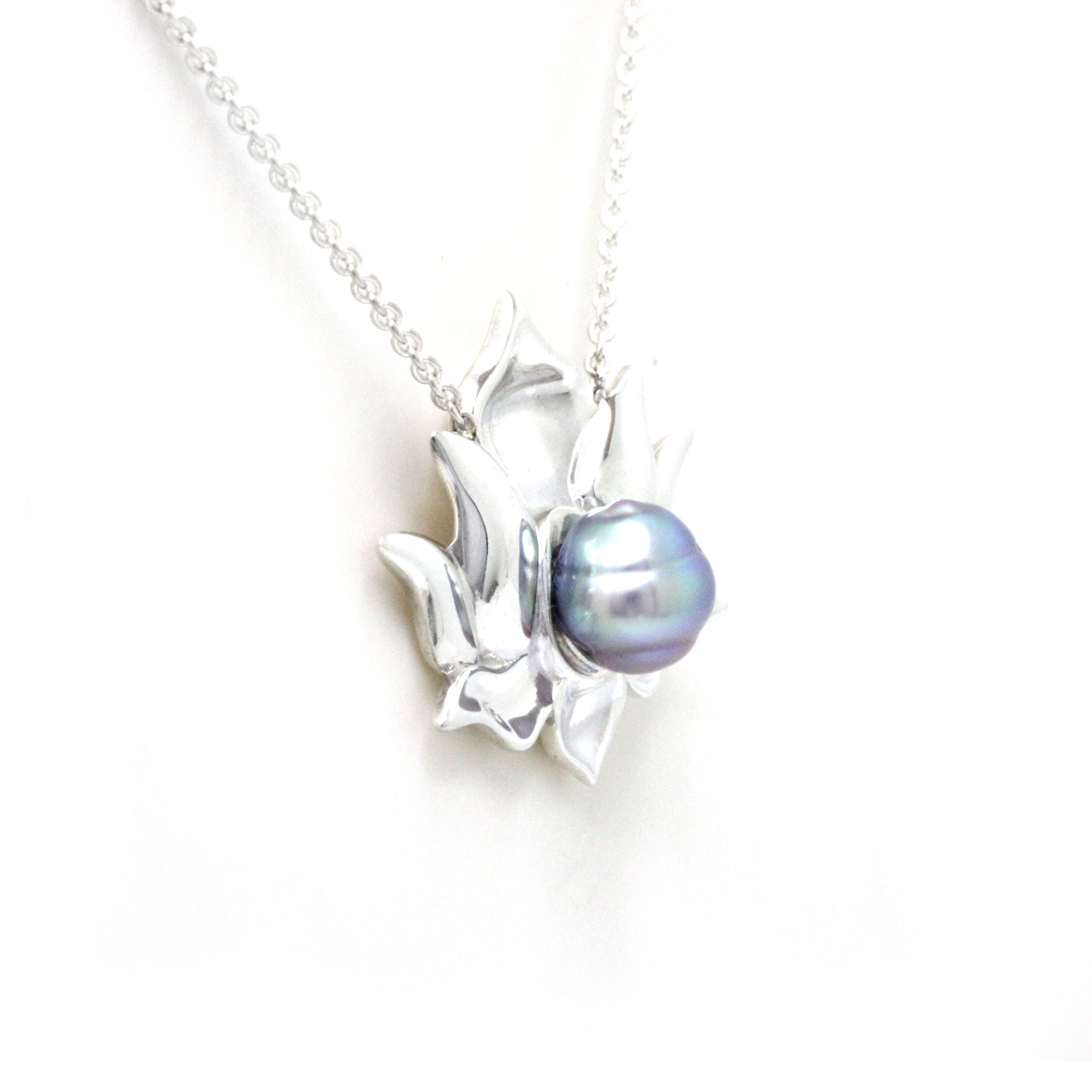 "Flor de Loto" Collar de Plata con Perla colorida del Mar de Cortez hecho por "Noble Sensación" - Image 5