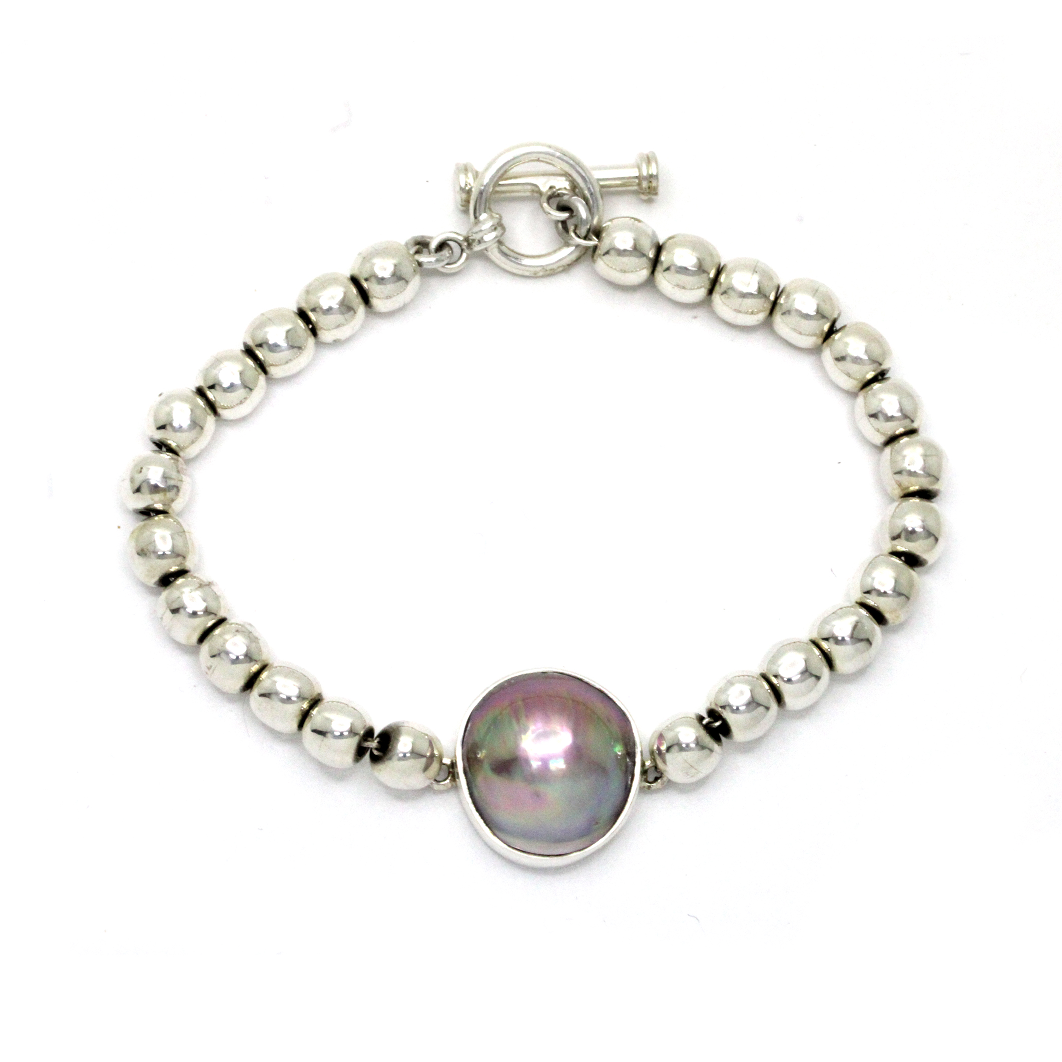 Pulsera de plata con Perla Mabe del Mar de Cortez