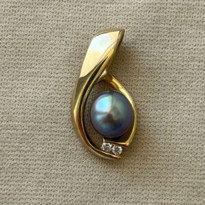 Impresionante Perla azul del Mar de Cortés en Dije de Oro 18K con Diamantes, Kathe Mai