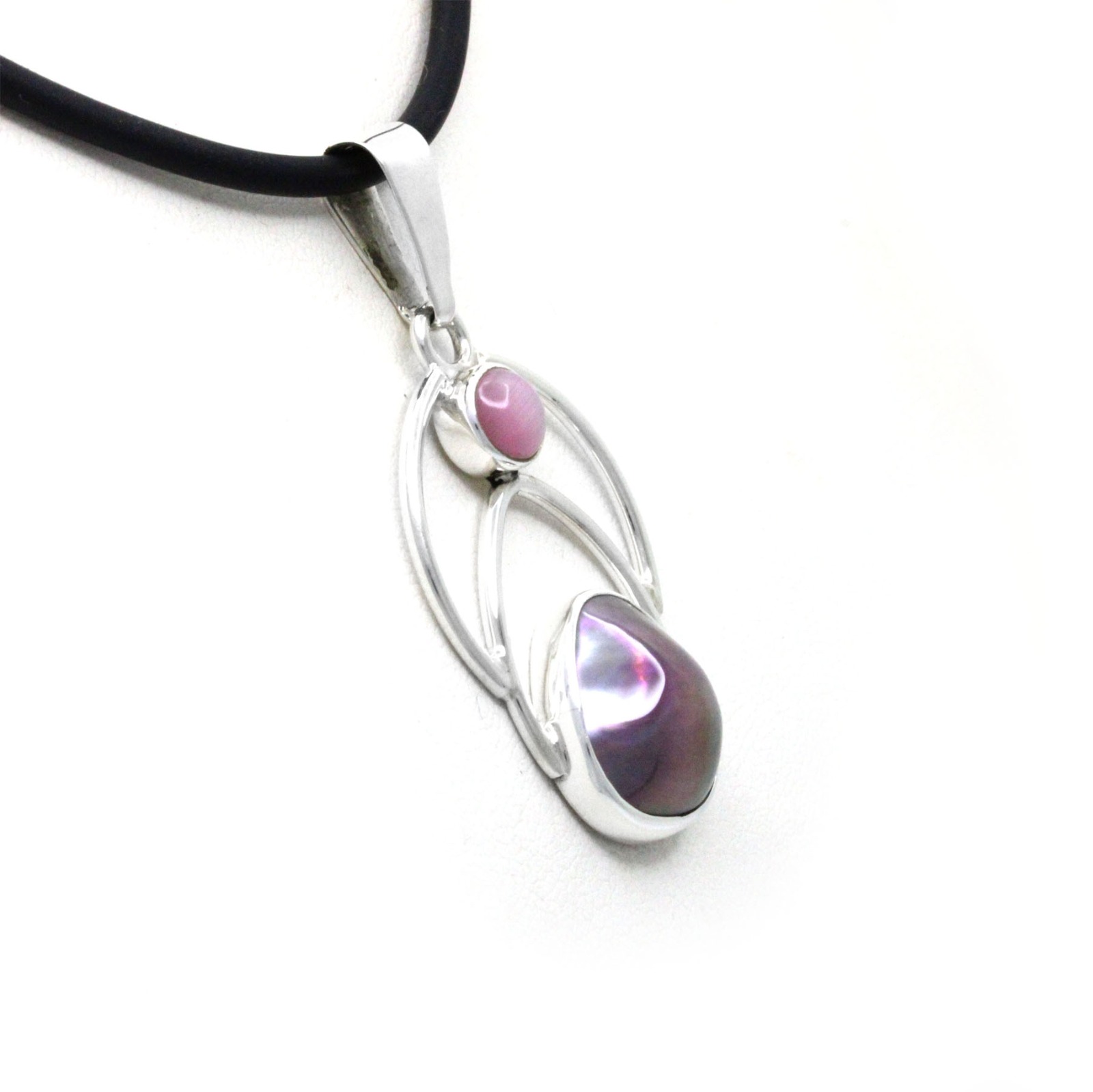 Dije de plata con Perla Mabe del Mar de Cortez y "Ojo de Gato" rosa - Image 3
