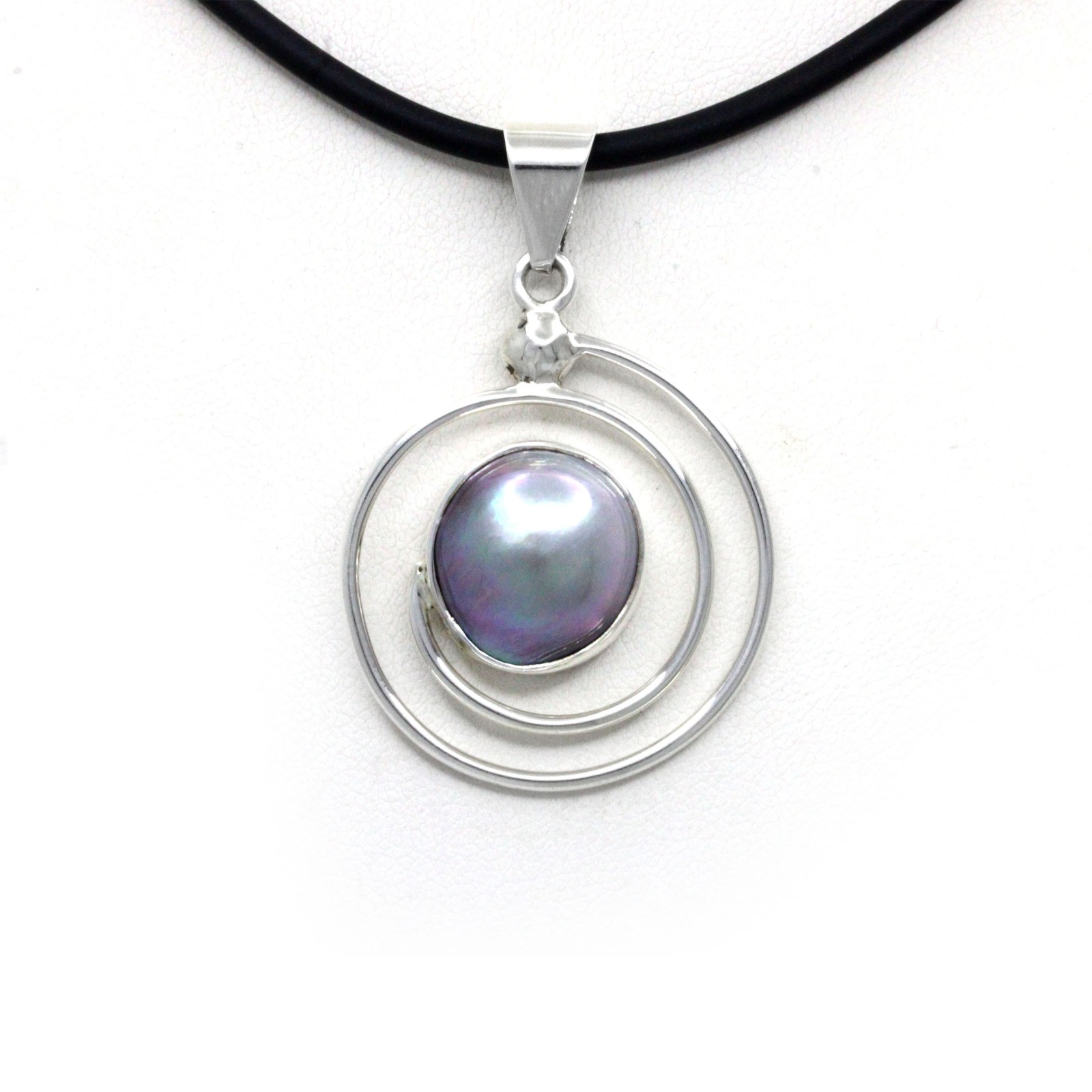 "Espiral" Dije de Plata con Perla Mabe del Mar de Cortez