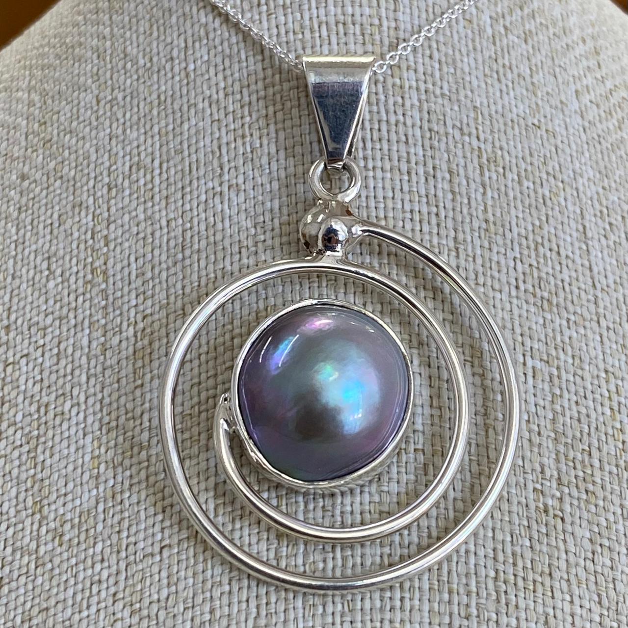 "Espiral" Dije de Plata con Perla Mabe del Mar de Cortez - Image 2